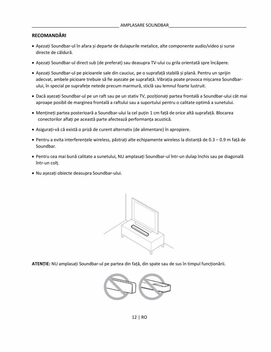 Pagina 12 - Manual de utilizare pentru soundbar BOSE Bose TV Instructiuni montaj, utilizare Romana...
