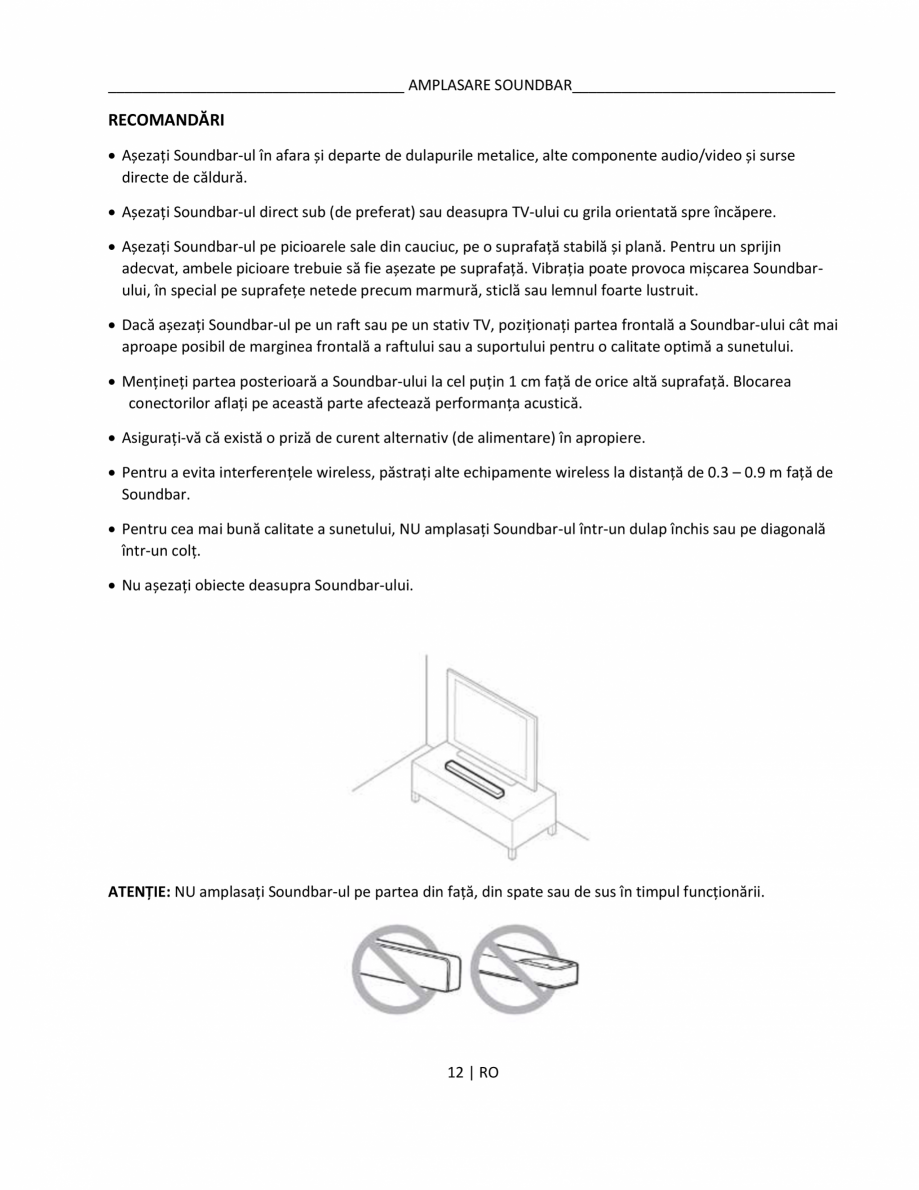 Pagina 12-Manual de utilizare pentru soundbar BOSE Bose TV Instructiuni montaj, utilizare Romana...