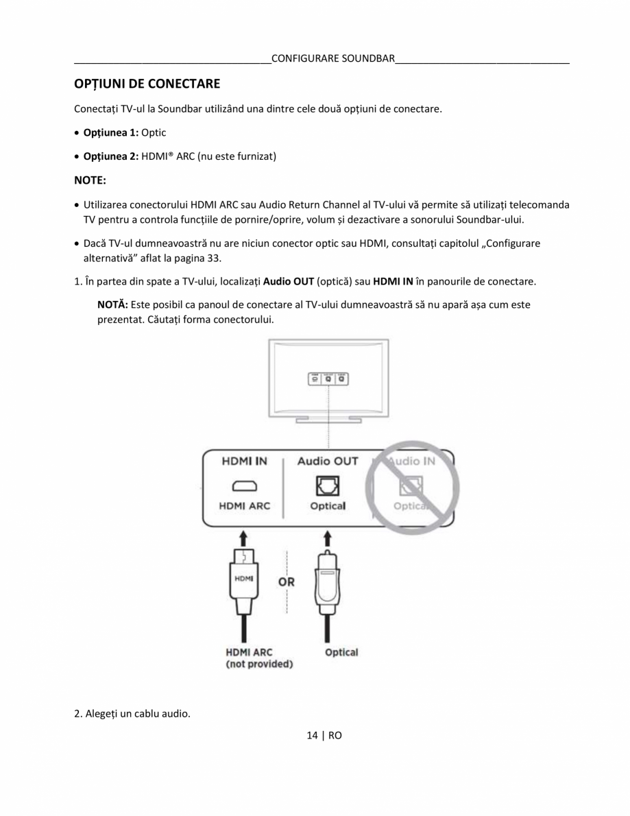 Pagina 14-Manual de utilizare pentru soundbar BOSE Bose TV Instructiuni montaj, utilizare Romana enumire...