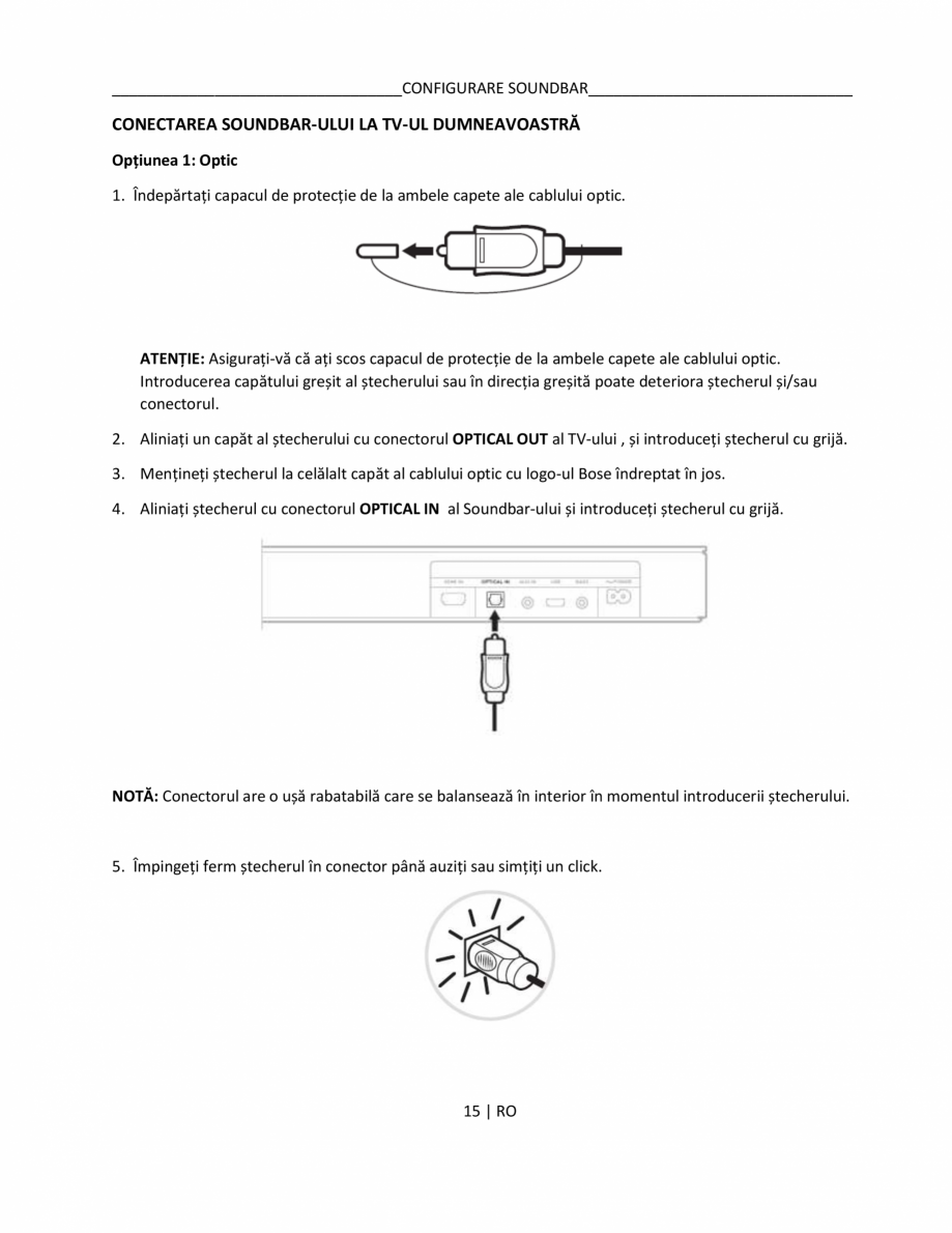 Pagina 15-Manual de utilizare pentru soundbar BOSE Bose TV Instructiuni montaj, utilizare Romana iwan Branch, ...