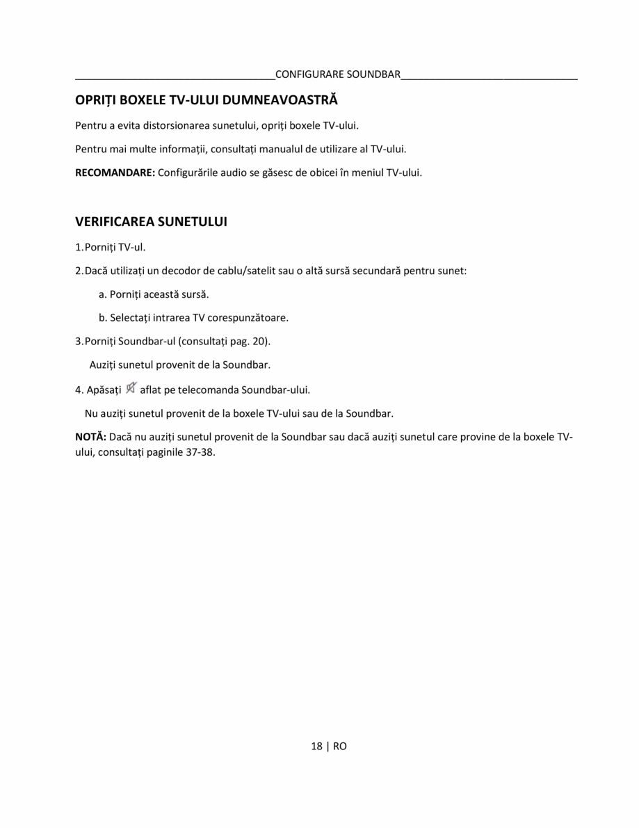 Pagina 18 - Manual de utilizare pentru soundbar BOSE Bose TV Instructiuni montaj, utilizare Romana  ...