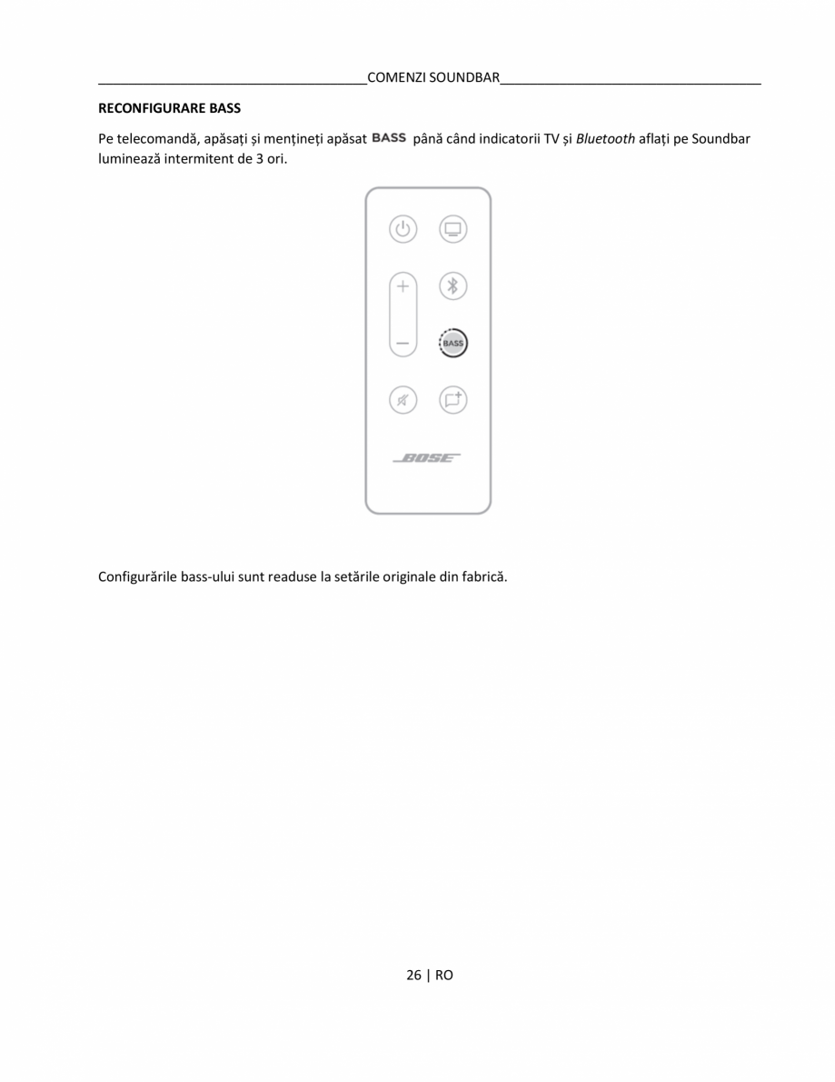 Pagina 26 - Manual de utilizare pentru soundbar BOSE Bose TV Instructiuni montaj, utilizare Romana...