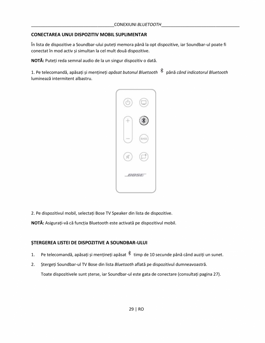 Pagina 29 - Manual de utilizare pentru soundbar BOSE Bose TV Instructiuni montaj, utilizare Romana...
