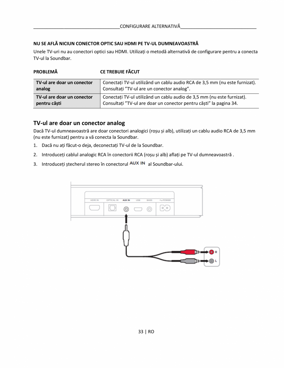 Pagina 33-Manual de utilizare pentru soundbar BOSE Bose TV Instructiuni montaj, utilizare Romana nd este...