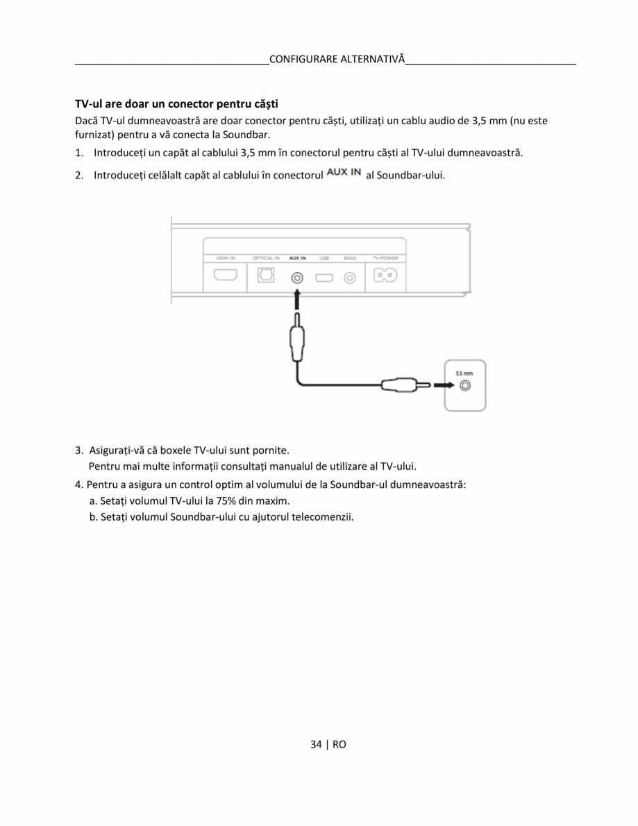 Pagina 34 - Manual de utilizare pentru soundbar BOSE Bose TV Instructiuni montaj, utilizare Romana...
