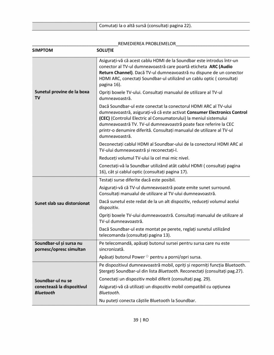 Pagina 39-Manual de utilizare pentru soundbar BOSE Bose TV Instructiuni montaj, utilizare Romana 1.

Pe...