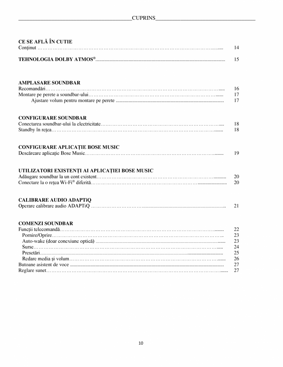 Pagina 10 - Manual de utilizare pentru soundbar BOSE Bose 900 Instructiuni montaj, utilizare Romana ...