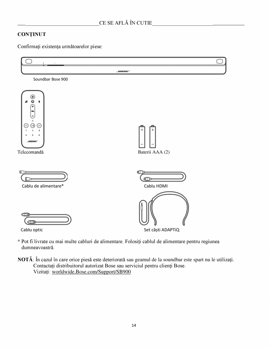 Pagina 14 - Manual de utilizare pentru soundbar BOSE Bose 900 Instructiuni montaj, utilizare Romana ...