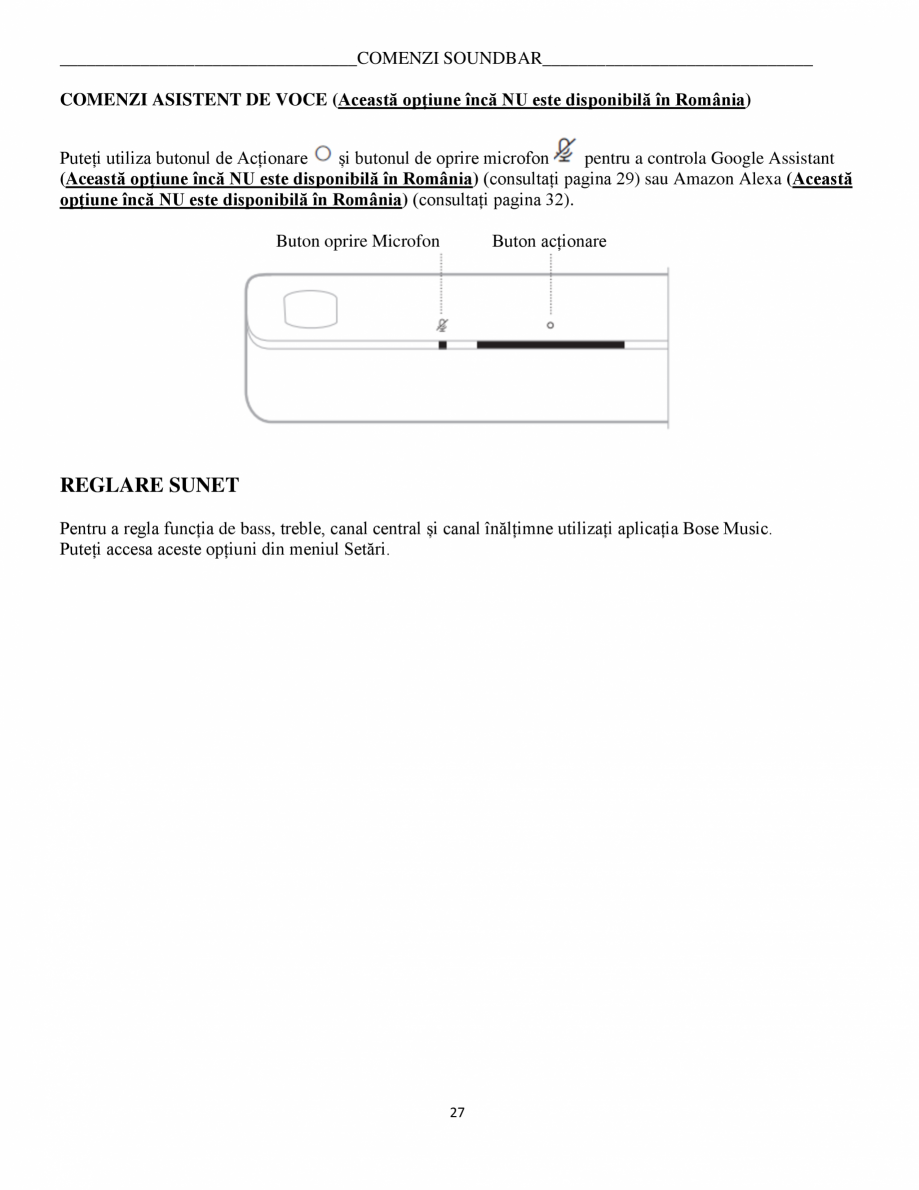 Pagina 27 - Manual de utilizare pentru soundbar BOSE Bose 900 Instructiuni montaj, utilizare Romana ...