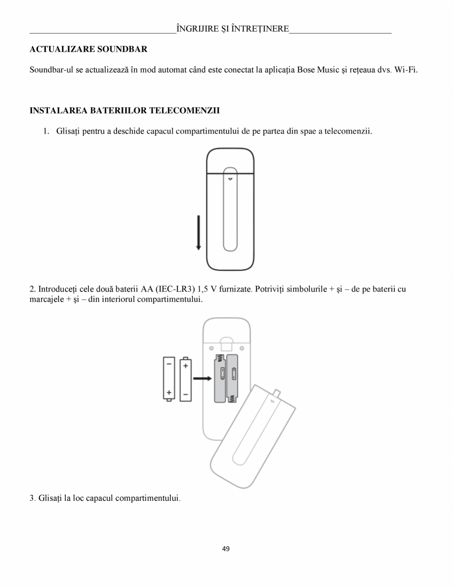 Pagina 49 - Manual de utilizare pentru soundbar BOSE Bose 900 Instructiuni montaj, utilizare Romana ...