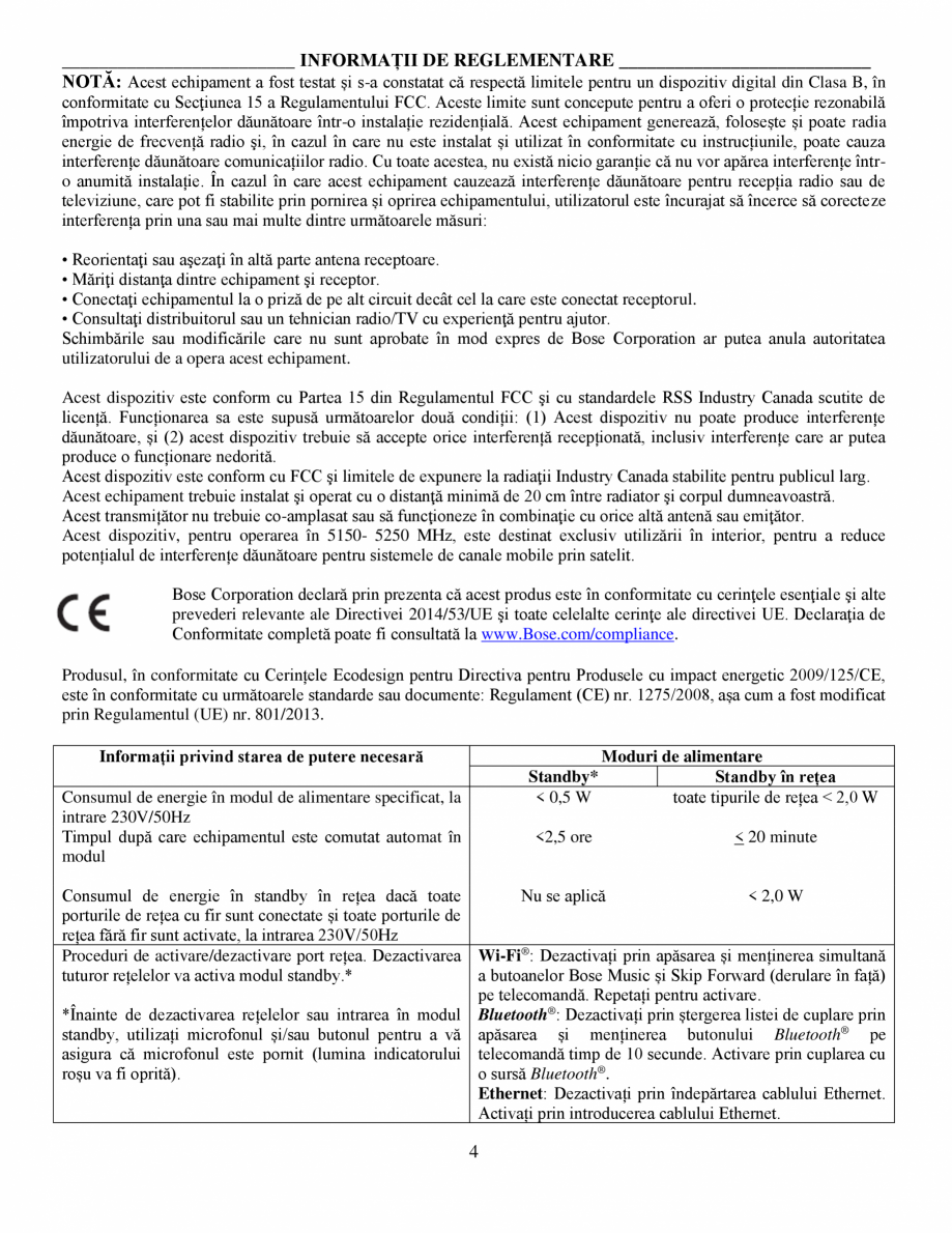 Pagina 4-Soundbar Bose 500 Manual de utilizare BOSE Instructiuni montaj, utilizare Romana a.

•

NU...
