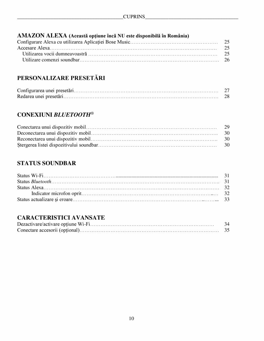 Pagina 10-Soundbar Bose 500 Manual de utilizare BOSE Instructiuni montaj, utilizare Romana toate Statele...