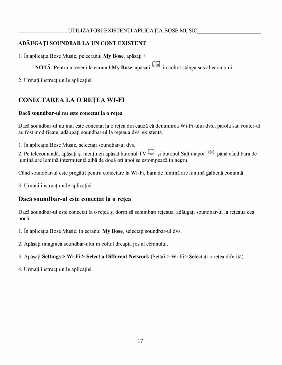 Pagina 17-Soundbar Bose 500 Manual de utilizare BOSE Instructiuni montaj, utilizare Romana...