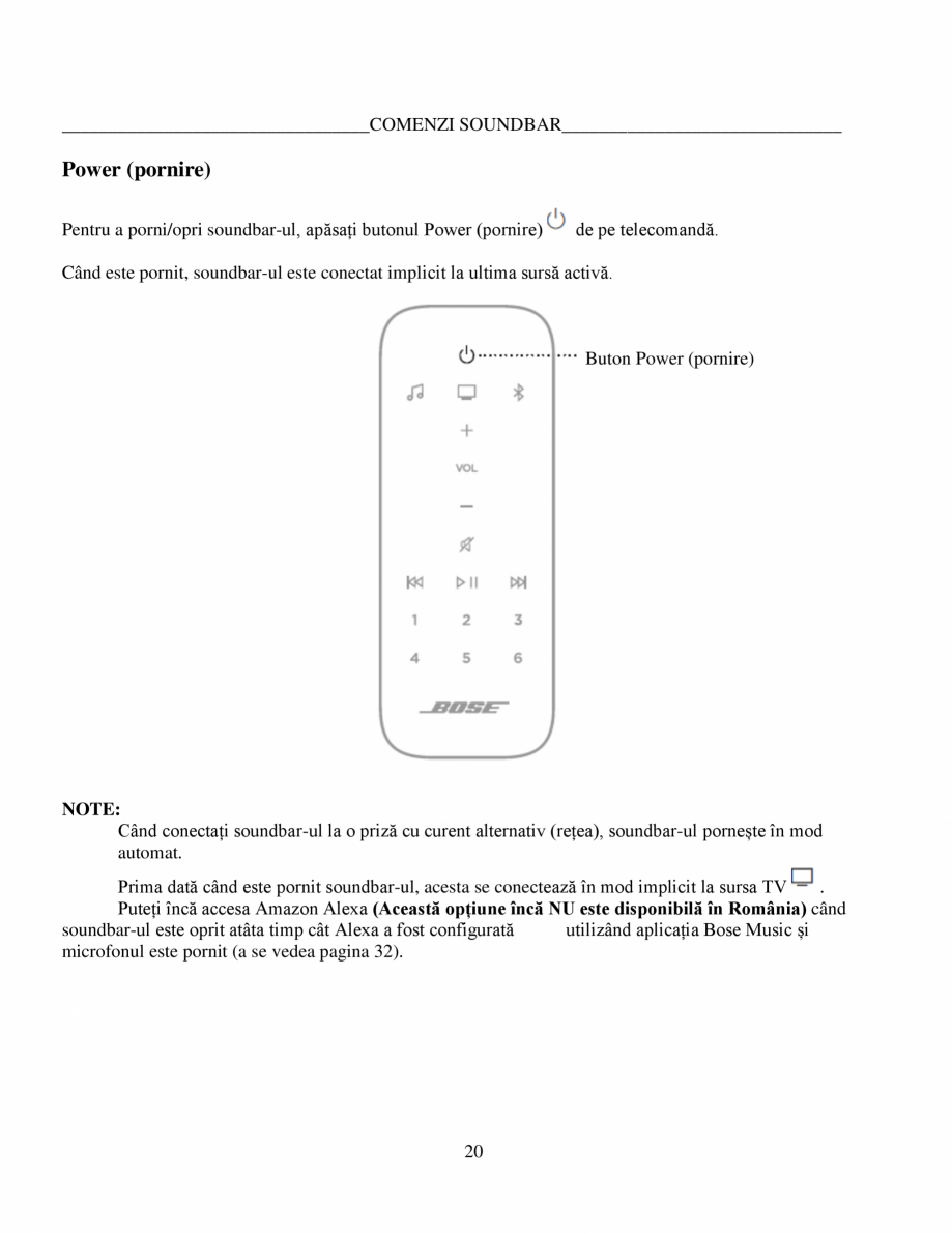 Pagina 20-Soundbar Bose 500 Manual de utilizare BOSE Instructiuni montaj, utilizare Romana...
