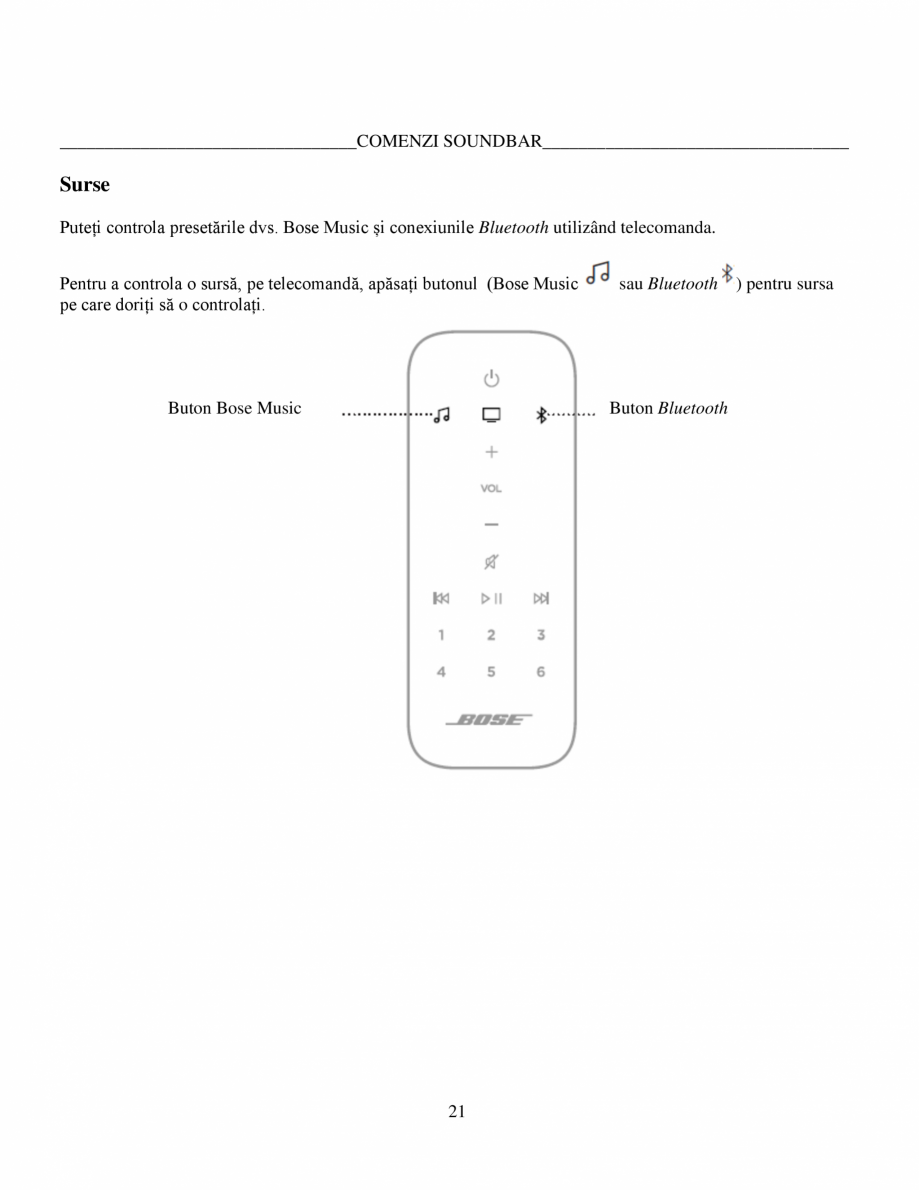 Pagina 21-Soundbar Bose 500 Manual de utilizare BOSE Instructiuni montaj, utilizare Romana...