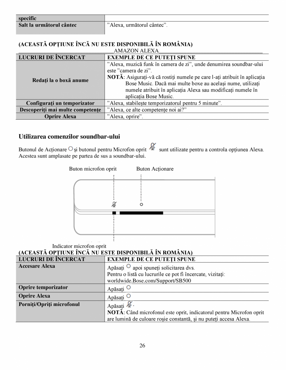 Pagina 26-Soundbar Bose 500 Manual de utilizare BOSE Instructiuni montaj, utilizare Romana  de electricitate...