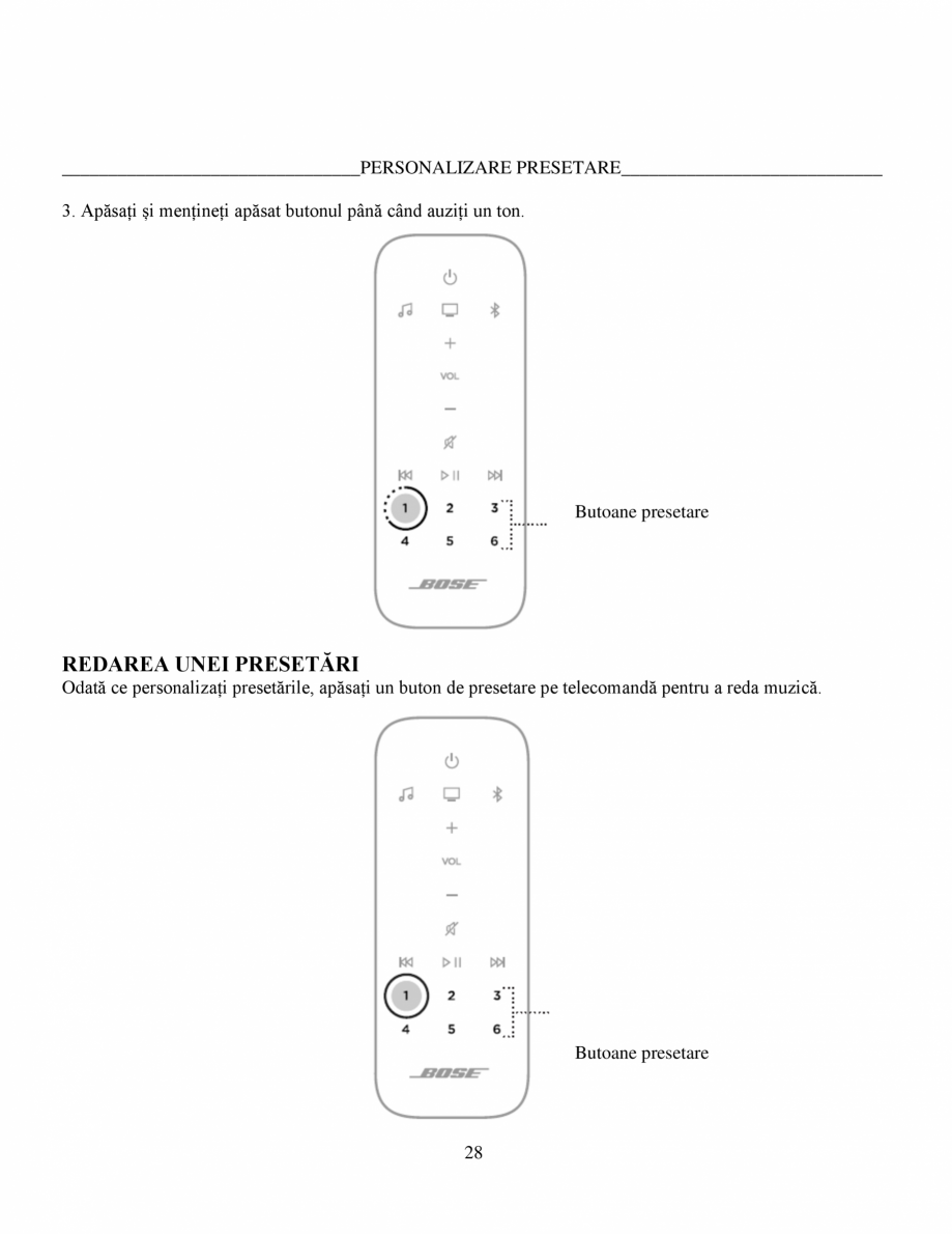 Pagina 28 - Soundbar Bose 500 Manual de utilizare BOSE Instructiuni montaj, utilizare Romana ntru...