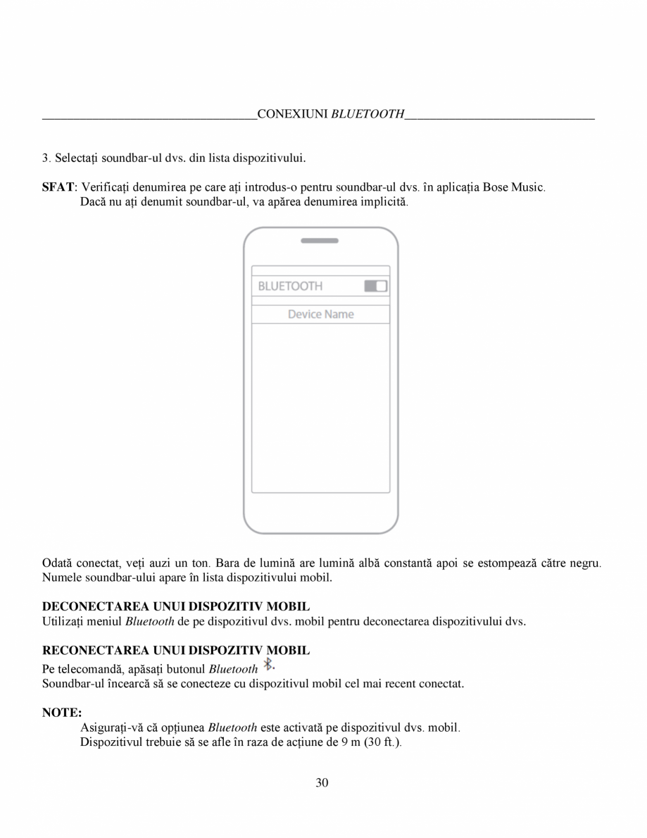 Pagina 30-Soundbar Bose 500 Manual de utilizare BOSE Instructiuni montaj, utilizare Romana a executa o...
