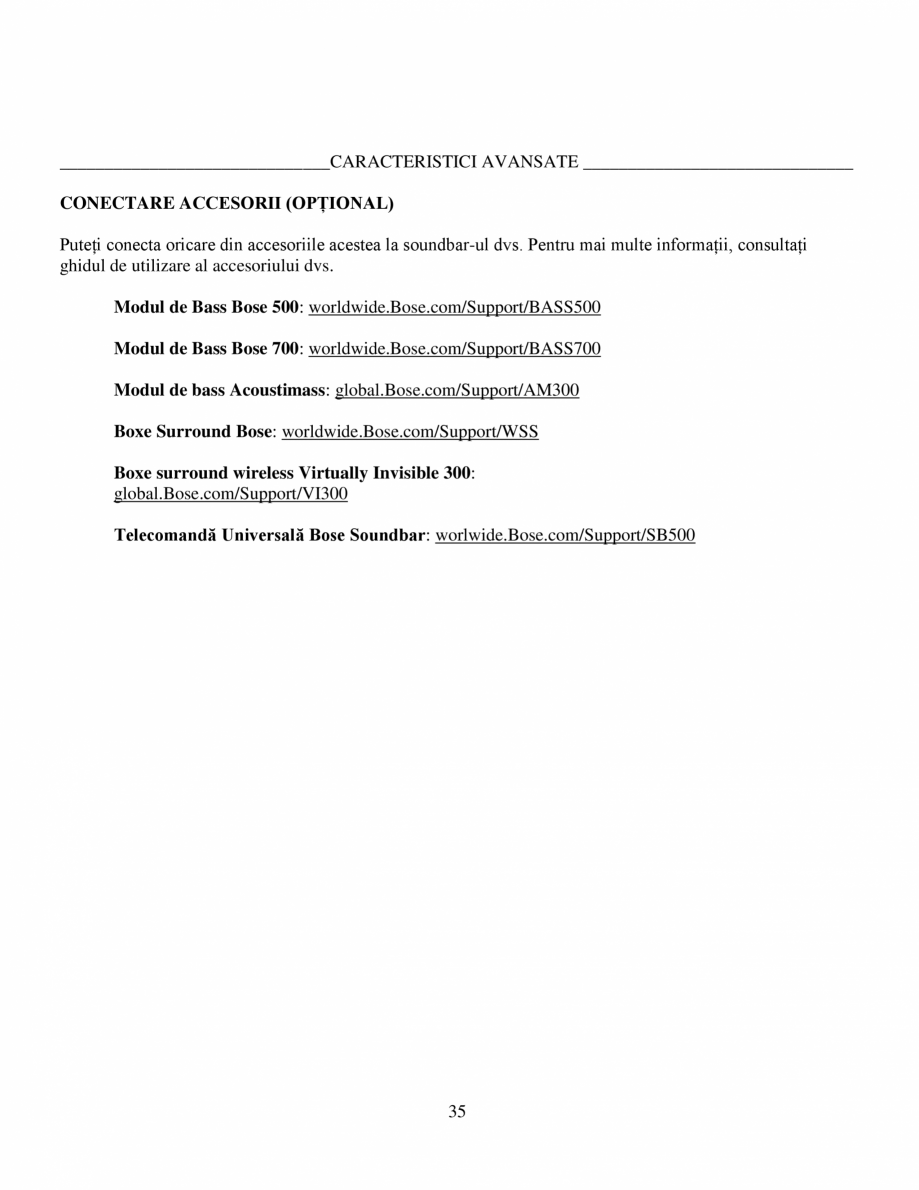 Pagina 35-Soundbar Bose 500 Manual de utilizare BOSE Instructiuni montaj, utilizare Romana  Consultați ghidul...