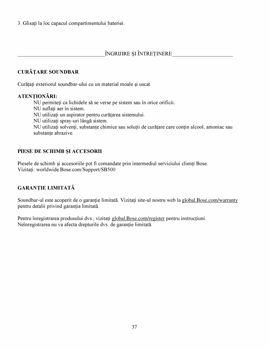 Pagina 37-Soundbar Bose 500 Manual de utilizare BOSE Instructiuni montaj, utilizare Romana emea?”
”Alexa, ...