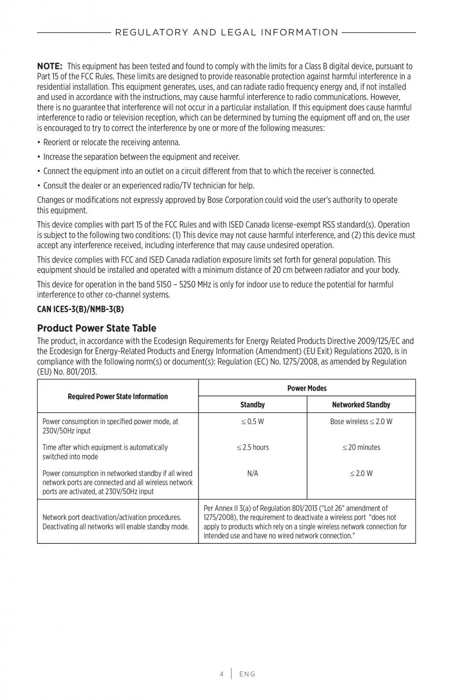 Pagina 4-Manual de utilizare Boxe Bose Surround BOSE Instructiuni montaj, utilizare Engleza • Do NOT use in...