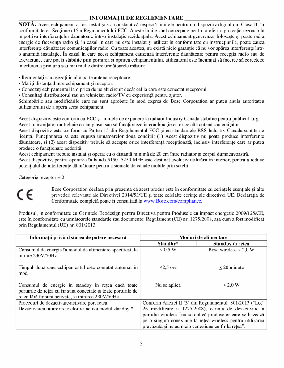 Pagina 3-Manual de utilizare Bas wireless Bose 500 BOSE Instructiuni montaj, utilizare Romana ...