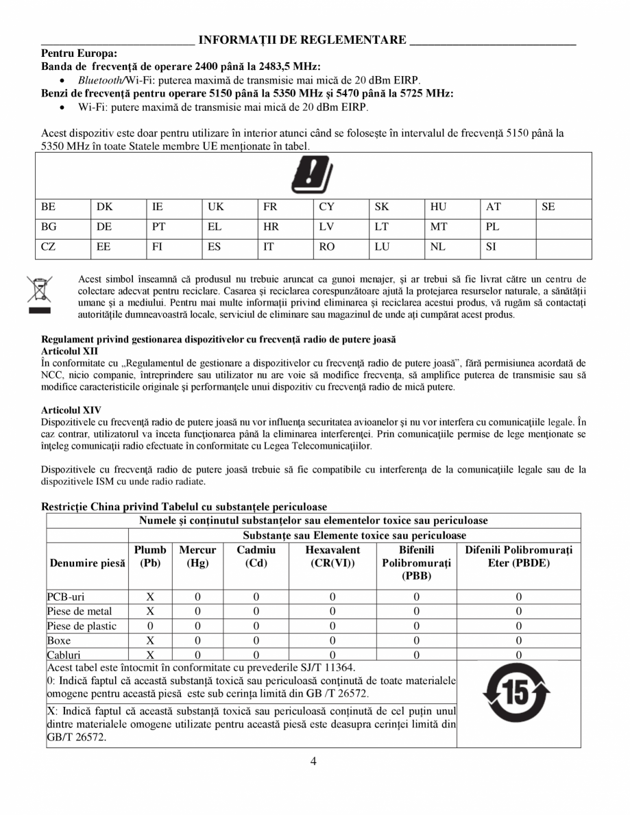 Pagina 4-Manual de utilizare Bas wireless Bose 500 BOSE Instructiuni montaj, utilizare Romana e alimentare...