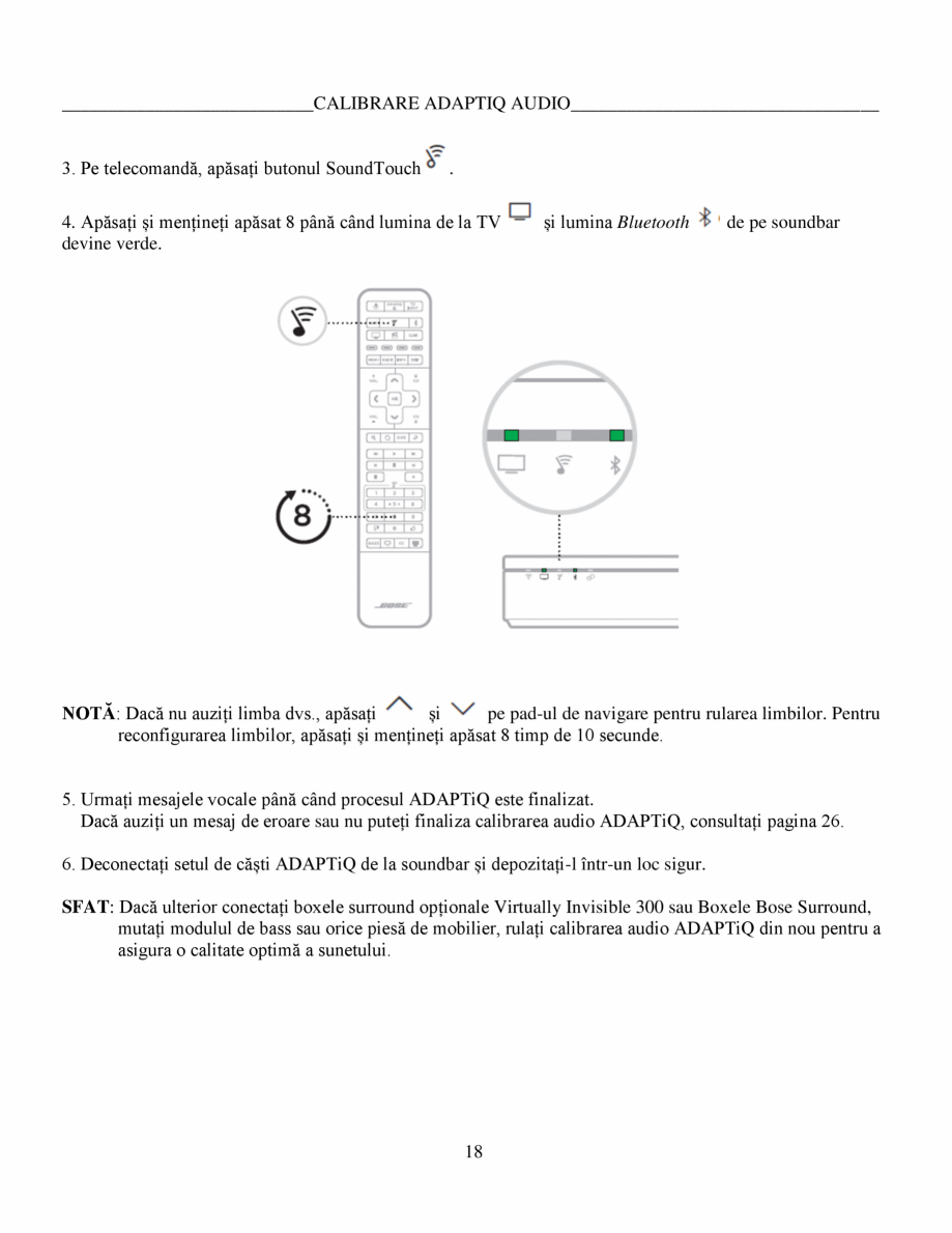 Pagina 18 - Manual de utilizare Bas wireless Bose 500 BOSE Instructiuni montaj, utilizare Romana...