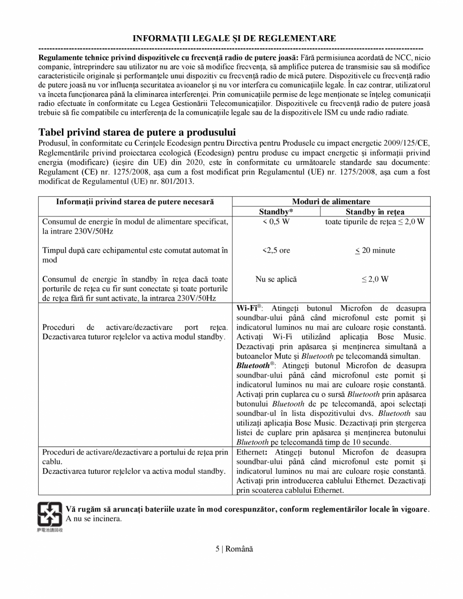 Pagina 5-Manual de utilizare soundbar BOSE Bose Ultra Romana jă la manipularea sticlei sparte.
2/ Română

...