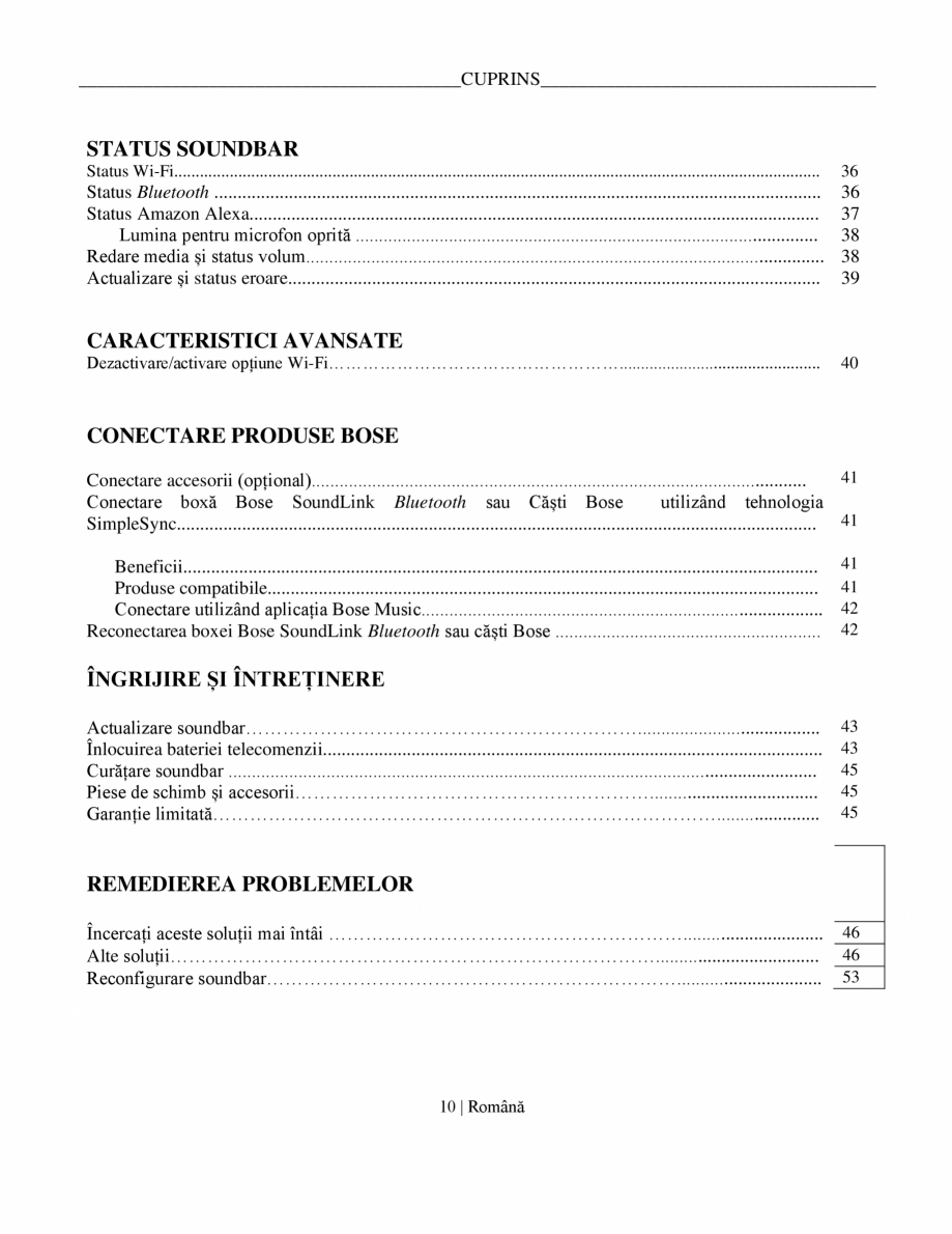 Pagina 10-Manual de utilizare soundbar BOSE Bose Ultra Romana cest dispozitiv este limitat la utilizarea în...