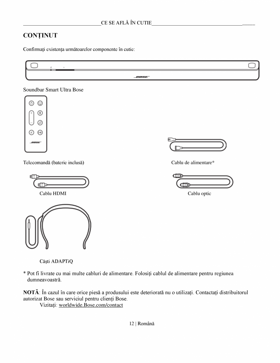 Pagina 12 - Manual de utilizare soundbar BOSE Bose Ultra Romana  pentru Produsele cu impact...