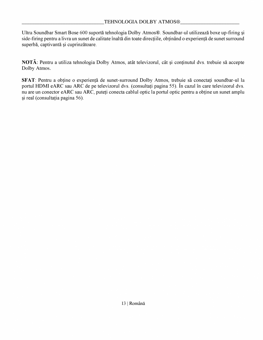 Pagina 13-Manual de utilizare soundbar BOSE Bose Ultra Romana i până când microfonul este pornit și...