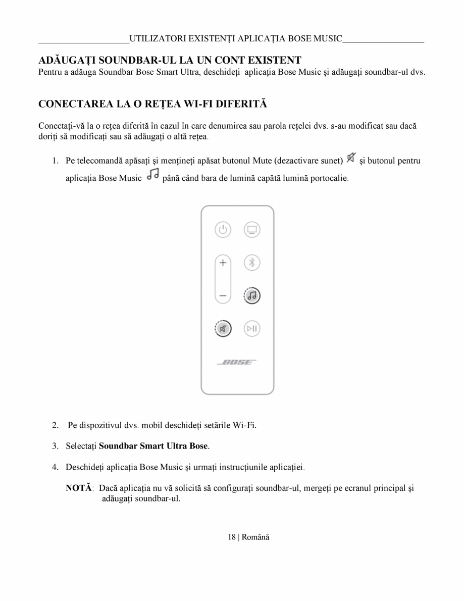 Pagina 18 - Manual de utilizare soundbar BOSE Bose Ultra Romana ru a afișa EULA și
divulgările de...