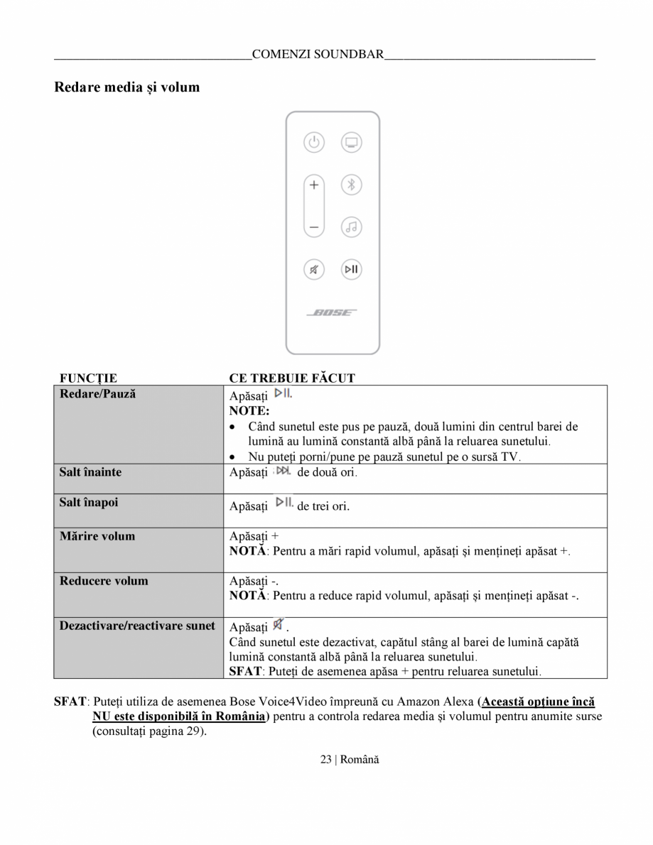 Pagina 23-Manual de utilizare soundbar BOSE Bose Ultra Romana...