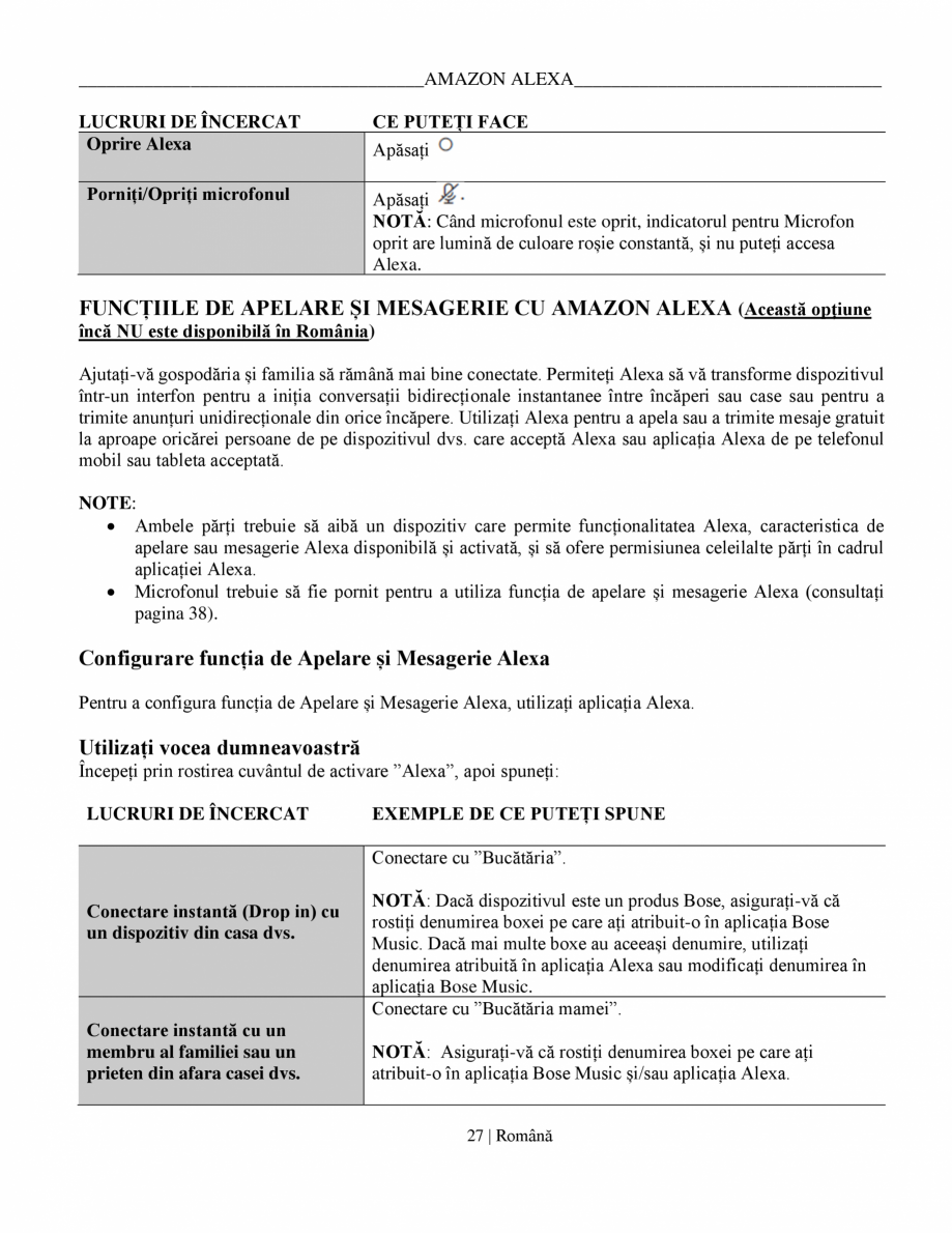 Pagina 27-Manual de utilizare soundbar BOSE Bose Ultra Romana ...................................................