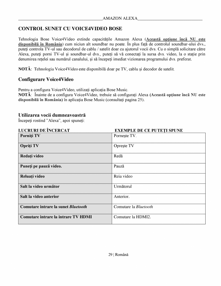 Pagina 29-Manual de utilizare soundbar BOSE Bose Ultra Romana...