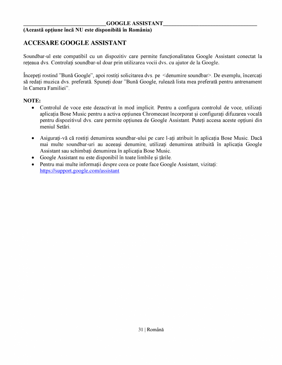 Pagina 31-Manual de utilizare soundbar BOSE Bose Ultra Romana ndbar Smart Ultra Bose

Telecomandă (baterie...