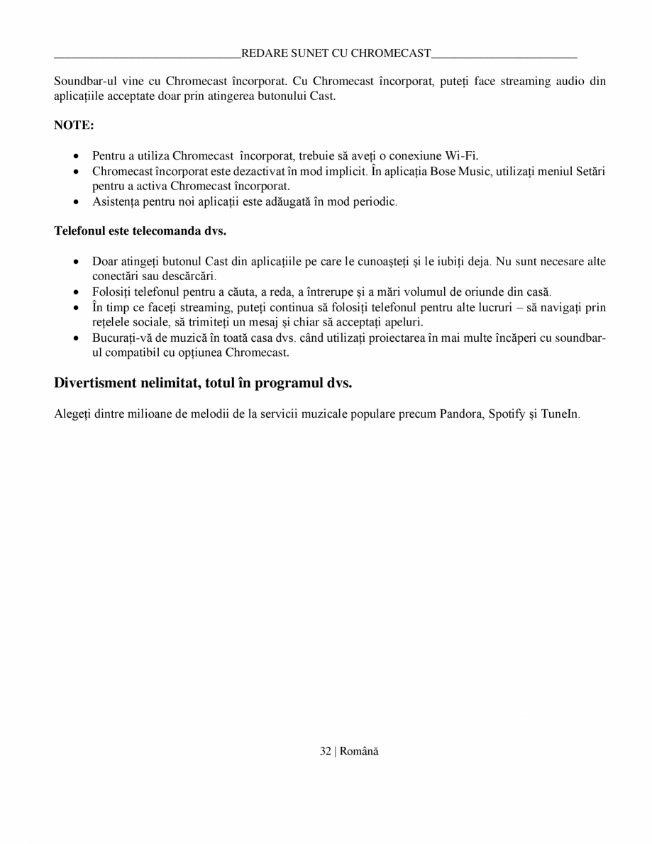 Pagina 32-Manual de utilizare soundbar BOSE Bose Ultra Romana mos, trebuie să conectați soundbar-ul la...