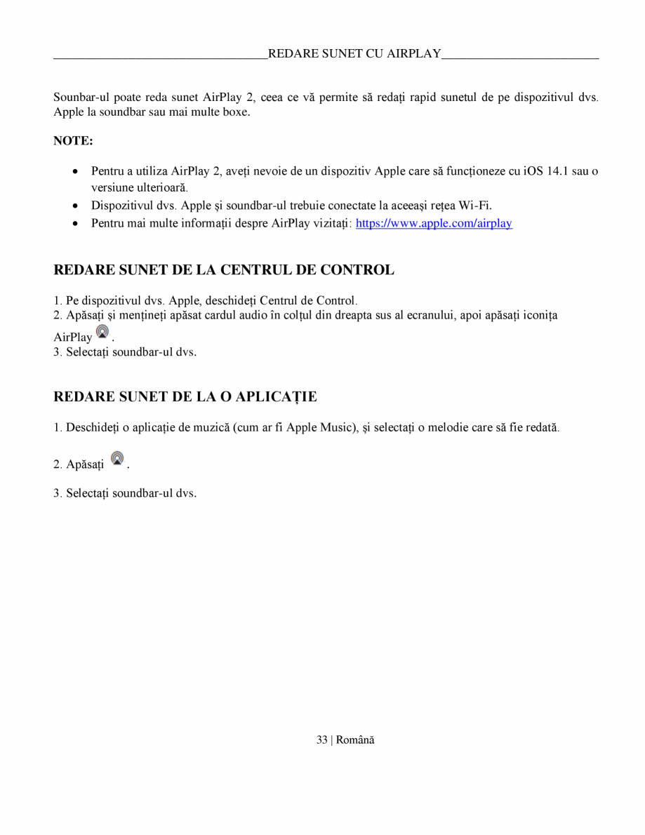 Pagina 33-Manual de utilizare soundbar BOSE Bose Ultra Romana față a soundbarului cât mai aproape posibil...