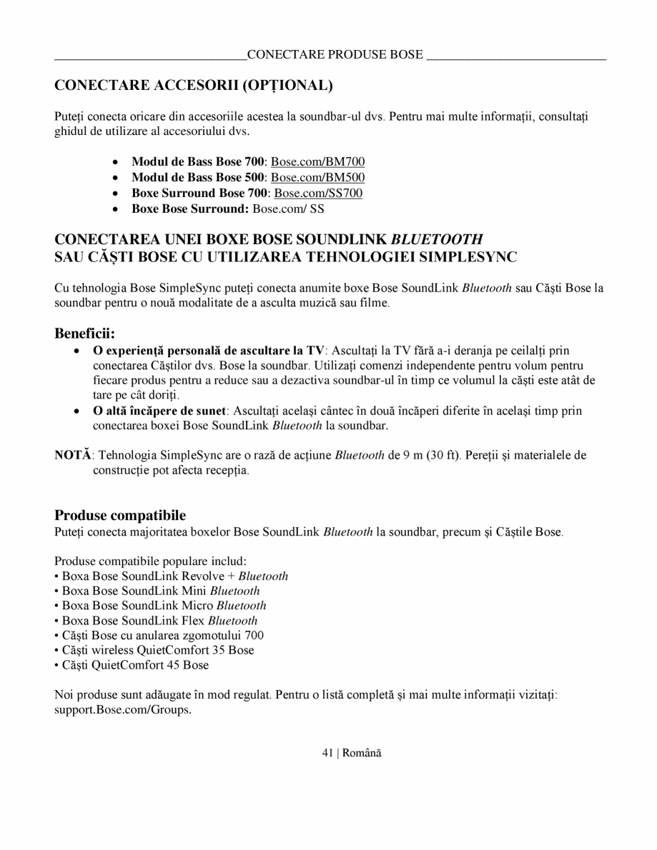 Pagina 41-Manual de utilizare soundbar BOSE Bose Ultra Romana ___________

Power on /off (pornire / oprire)
Pe...