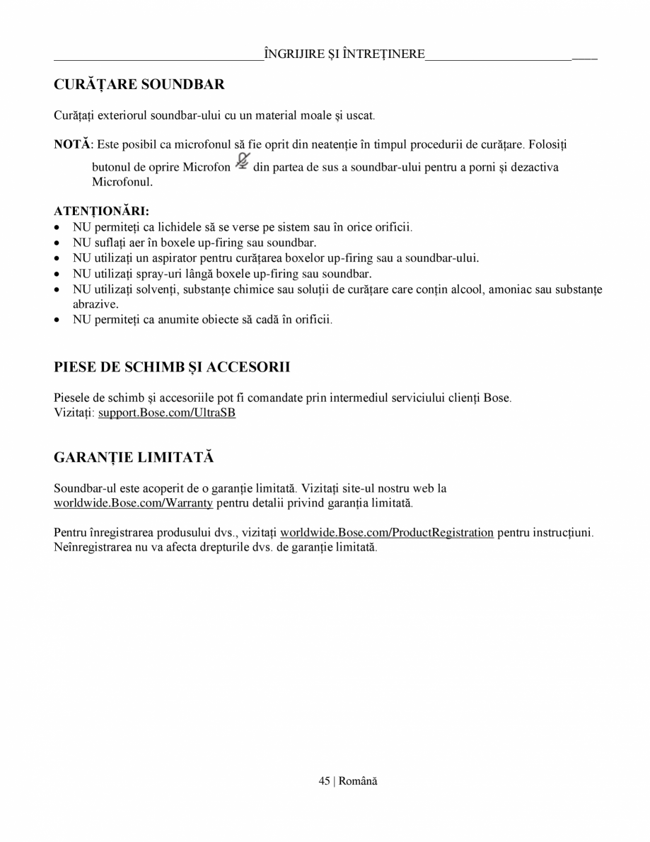 Pagina 45-Manual de utilizare soundbar BOSE Bose Ultra Romana e reda
cântecul dvs. preferat, poate trece la...