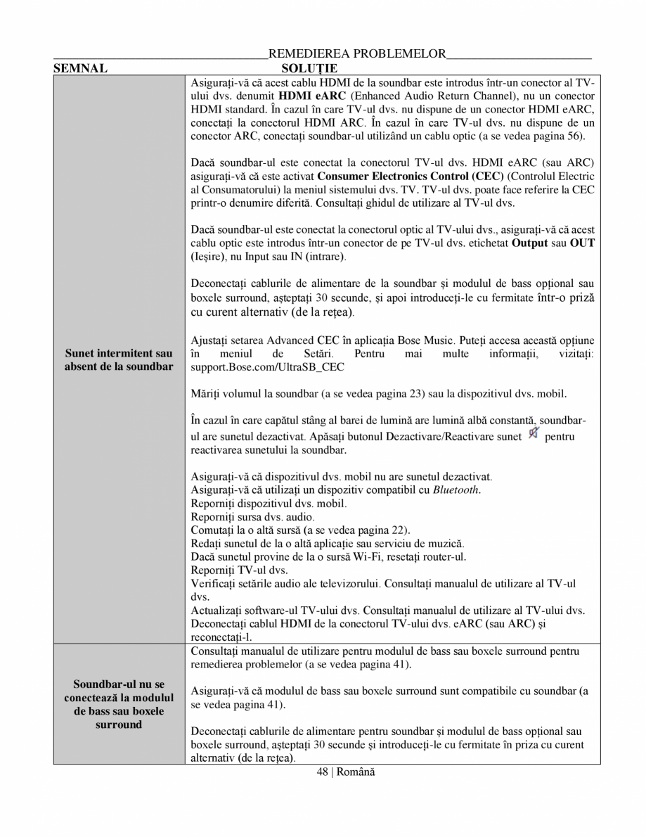 Pagina 48-Manual de utilizare soundbar BOSE Bose Ultra Romana sealexa

26 | Română
...