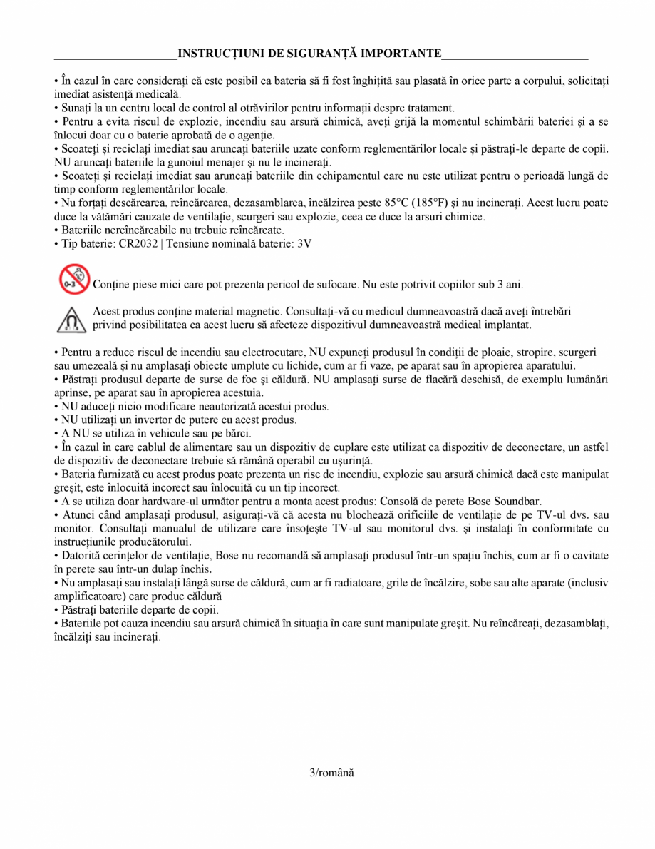 Pagina 3 - Manual de utilizare pentru soundbar Smart Bose BOSE Instructiuni montaj, utilizare Romana...