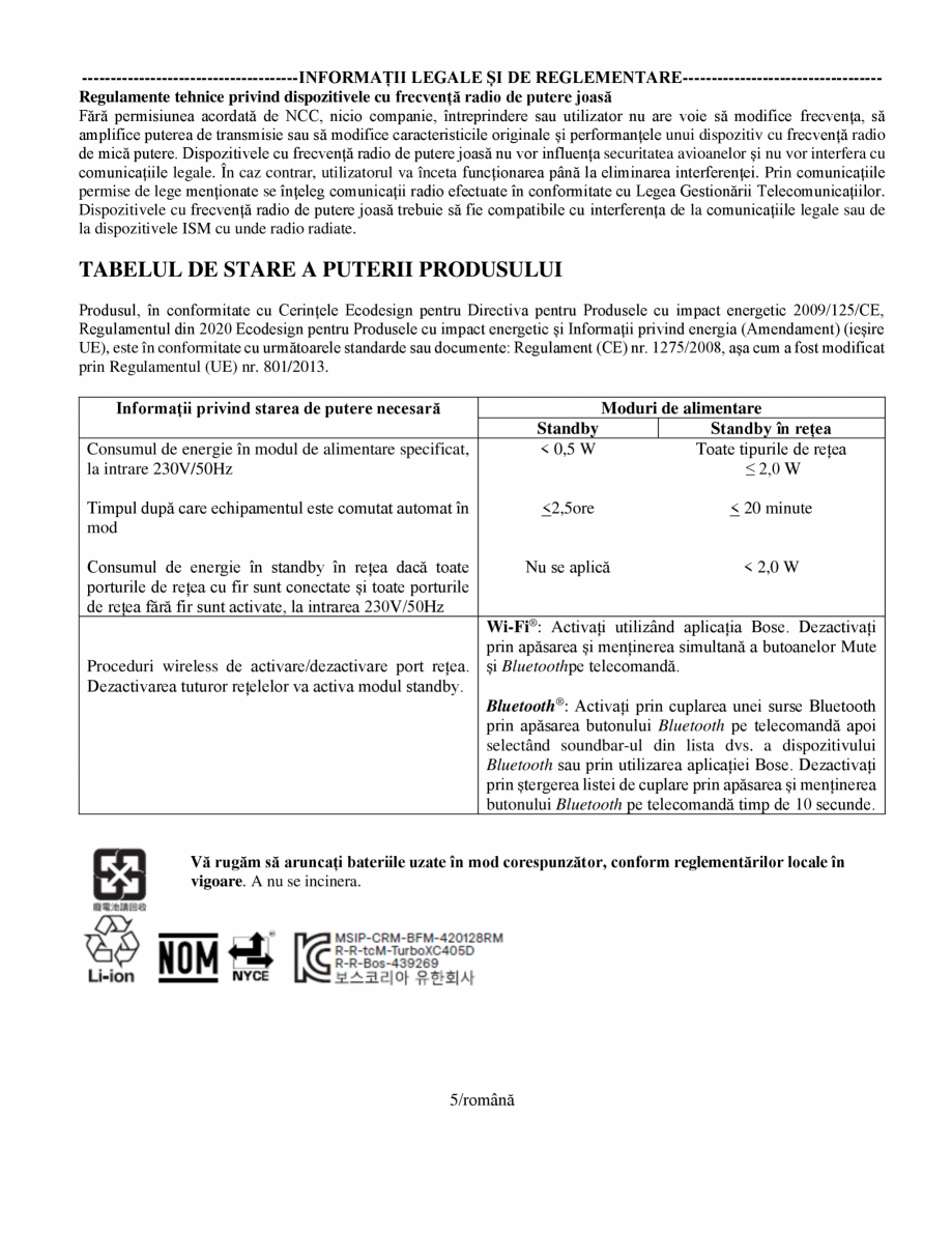 Pagina 5 - Manual de utilizare pentru soundbar Smart Bose BOSE Instructiuni montaj, utilizare Romana...