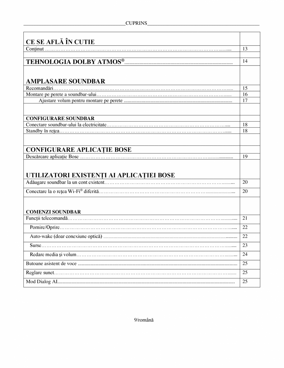 Pagina 9-Manual de utilizare pentru soundbar Smart Bose BOSE Instructiuni montaj, utilizare Romana i,...