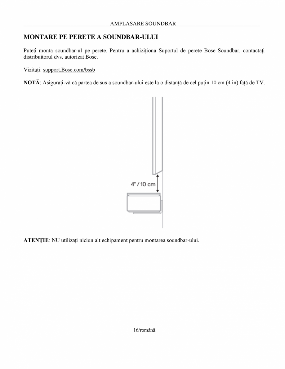 Pagina 16-Manual de utilizare pentru soundbar Smart Bose BOSE Instructiuni montaj, utilizare Romana nul...