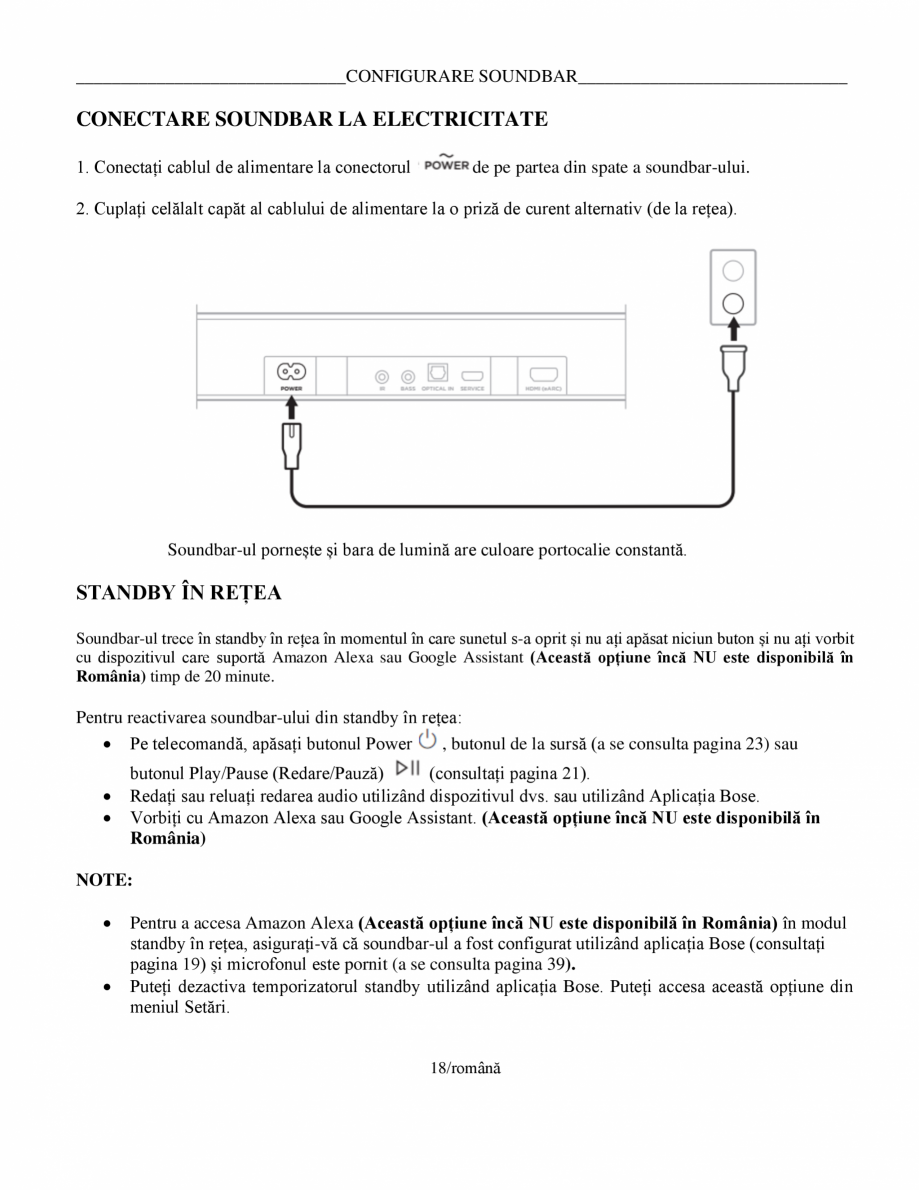 Pagina 18-Manual de utilizare pentru soundbar Smart Bose BOSE Instructiuni montaj, utilizare Romana st...