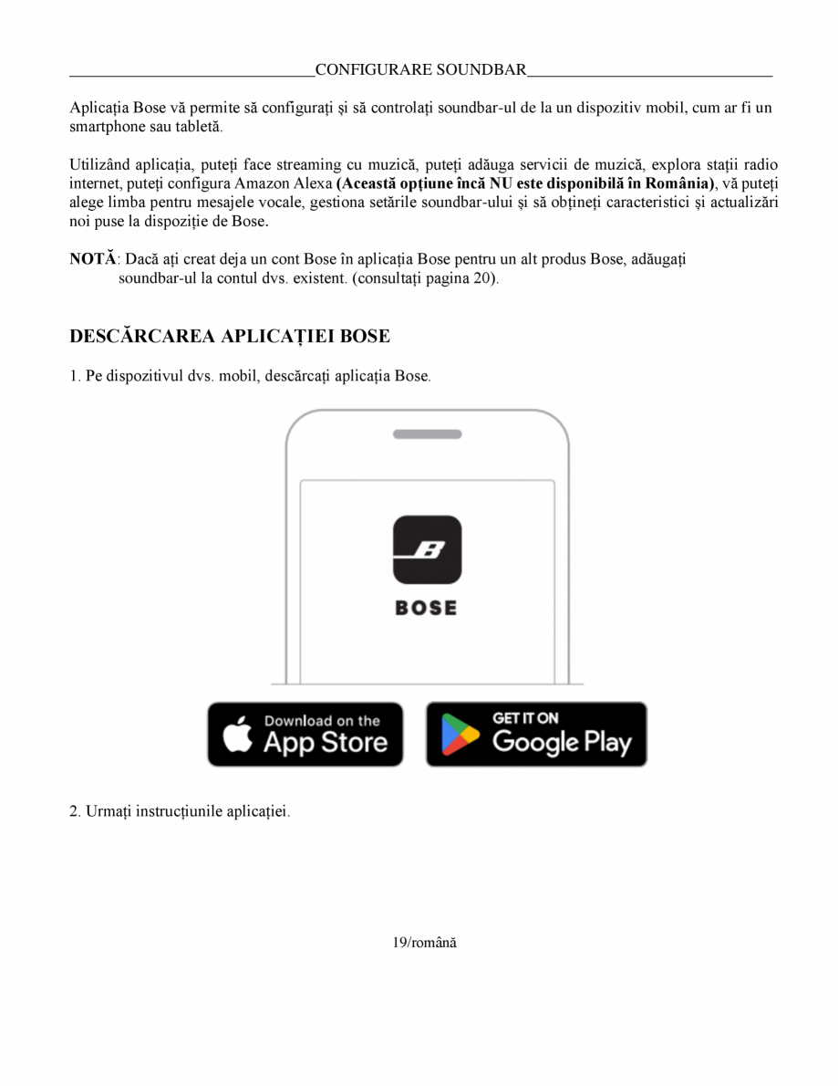 Pagina 19 - Manual de utilizare pentru soundbar Smart Bose BOSE Instructiuni montaj, utilizare...