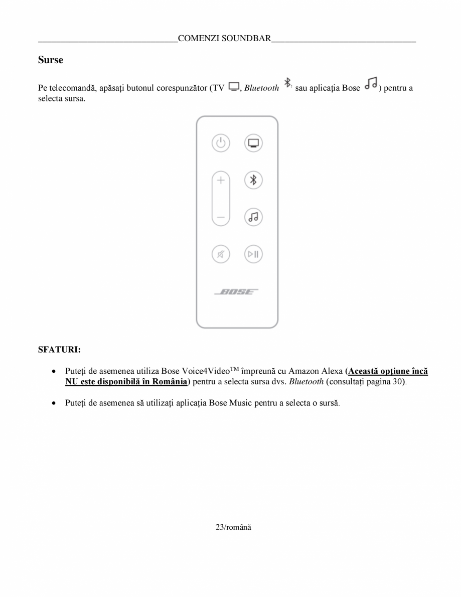 Pagina 23-Manual de utilizare pentru soundbar Smart Bose BOSE Instructiuni montaj, utilizare Romana  voce .......