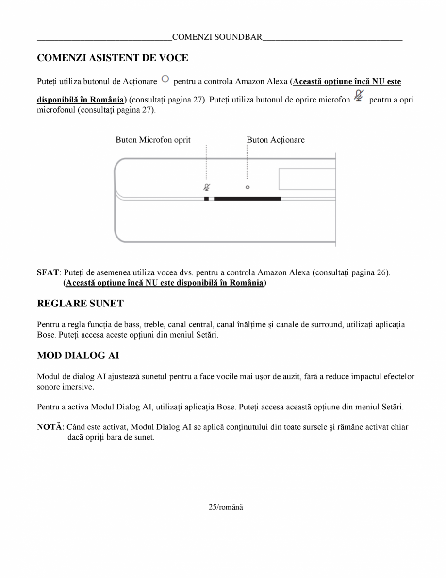 Pagina 25 - Manual de utilizare pentru soundbar Smart Bose BOSE Instructiuni montaj, utilizare...